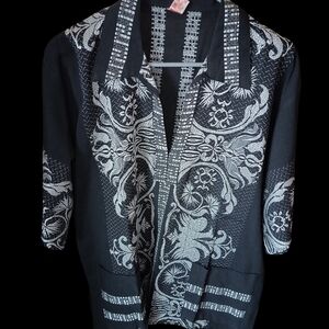 Black and White Embroidered Made By M.DE. SIGOURA Upscale Casual Party Shirt